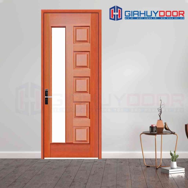 Mẫu cửa gỗ phòng ngủ fix ô kính HDF Veneer 6GL